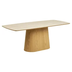 Table à manger plateau céramique aspect travertin 200 cm, pied bois clair PRATO