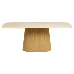 Table à manger plateau céramique aspect travertin 200 cm, pied bois clair PRATO
