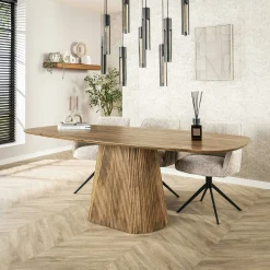 Table à manger rectangulaire avec pied central rainuré en bois de manguier 215 cm CREEK