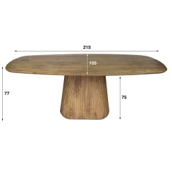 Table à manger rectangulaire avec pied central rainuré en bois de manguier 215 cm CREEK