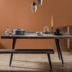 Table à manger rectangulaire bois recyclé piètement effet laiton vieilli 180 cm ADÉLAÏDE