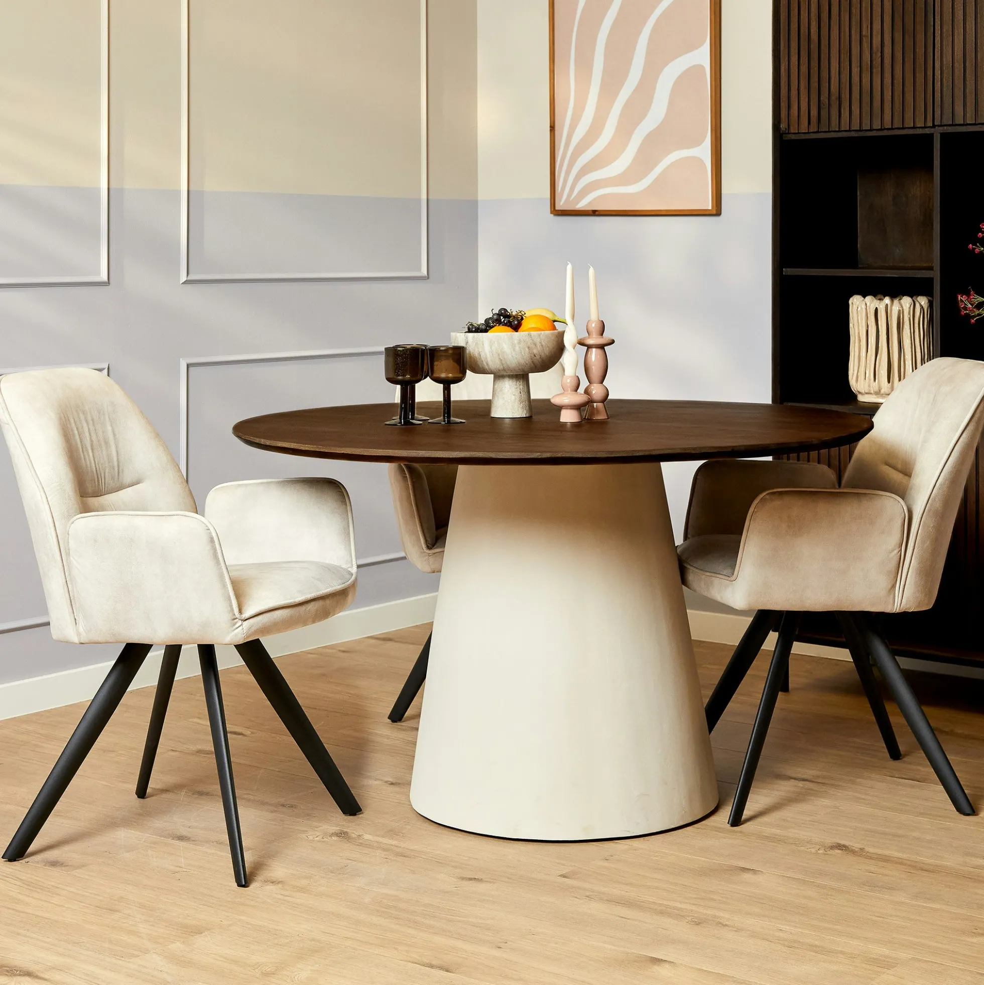 Table à manger ronde bois brun pied central Ø130 cm CORTINA