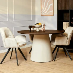 Table à manger ronde bois brun pied central Ø150 cm CORTINA
