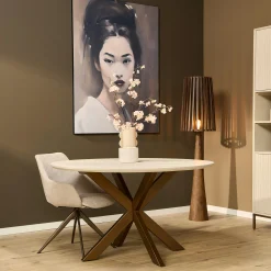 Table à manger ronde bois sable pied bronze Ø150 cm CORTINA