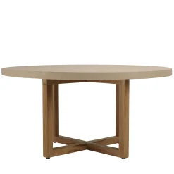 Table à manger ronde béton beige pieds bois croisés DIKA