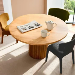 Table à manger ronde chêne clair pied rainuré Ø150 cm IENA