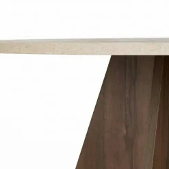 Table à manger ronde décor travertin et noyer Ø120 cm MARFA