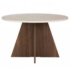 Table à manger ronde décor travertin et noyer Ø120 cm MARFA