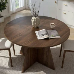 Table à manger ronde effet bois de noyer Ø120 cm MARFA