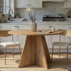 Table à manger ronde effet bois clair Ø120 cm MARFA