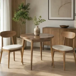 Table à manger ronde effet bois de noyer clair Ø90 cm MARFA
