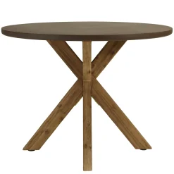 Table à manger ronde effet béton marron pied en bois d'acacia D100cm CALVI