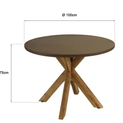 Table à manger ronde effet béton marron pied en bois d'acacia D100cm CALVI