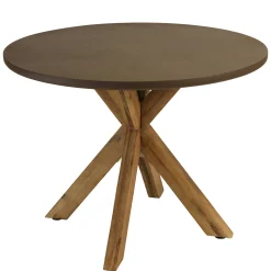Table à manger ronde effet béton marron pied en bois d'acacia D100cm CALVI