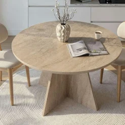 Table à manger ronde effet travertin Ø120 cm MARFA