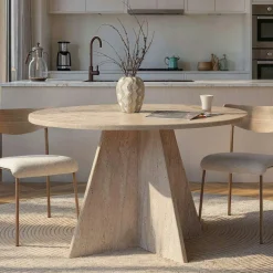 Table à manger ronde effet travertin Ø120 cm MARFA