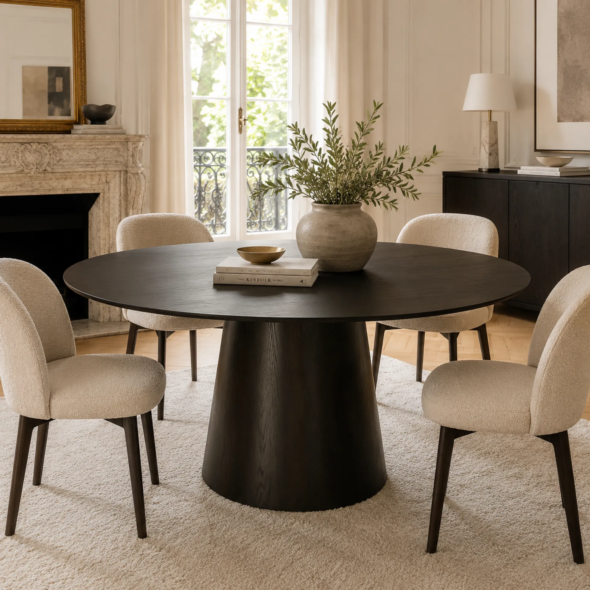 Table à manger ronde en chêne brun Ø130 cm LOREN
