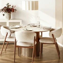 Table à manger ronde en céramique aspect travertin ø120 PRATO