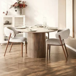 Table à manger ronde en céramique aspect travertin ø120 PRATO
