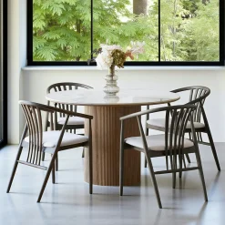 Table à manger ronde en céramique effet marbre Ø120 cm PRATO