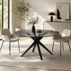 Table à manger ronde en verre ondulé Ø140 cm ALBA