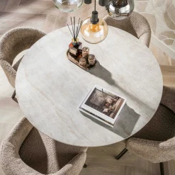 Table à manger ronde vintage en céramique marbrée Ø120 cm MAHAL