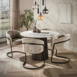 Table à manger ronde vintage en céramique marbrée Ø120 cm MAHAL