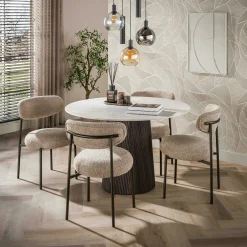 Table à manger ronde vintage en céramique marbrée Ø120 cm MAHAL