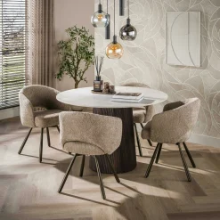 Table à manger ronde vintage en céramique marbrée Ø120 cm MAHAL