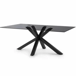 Table à manger verre fumé pied central 160 cm ALBA