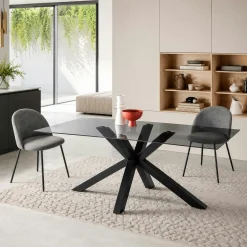 Table à manger verre fumé pied central 160 cm ALBA