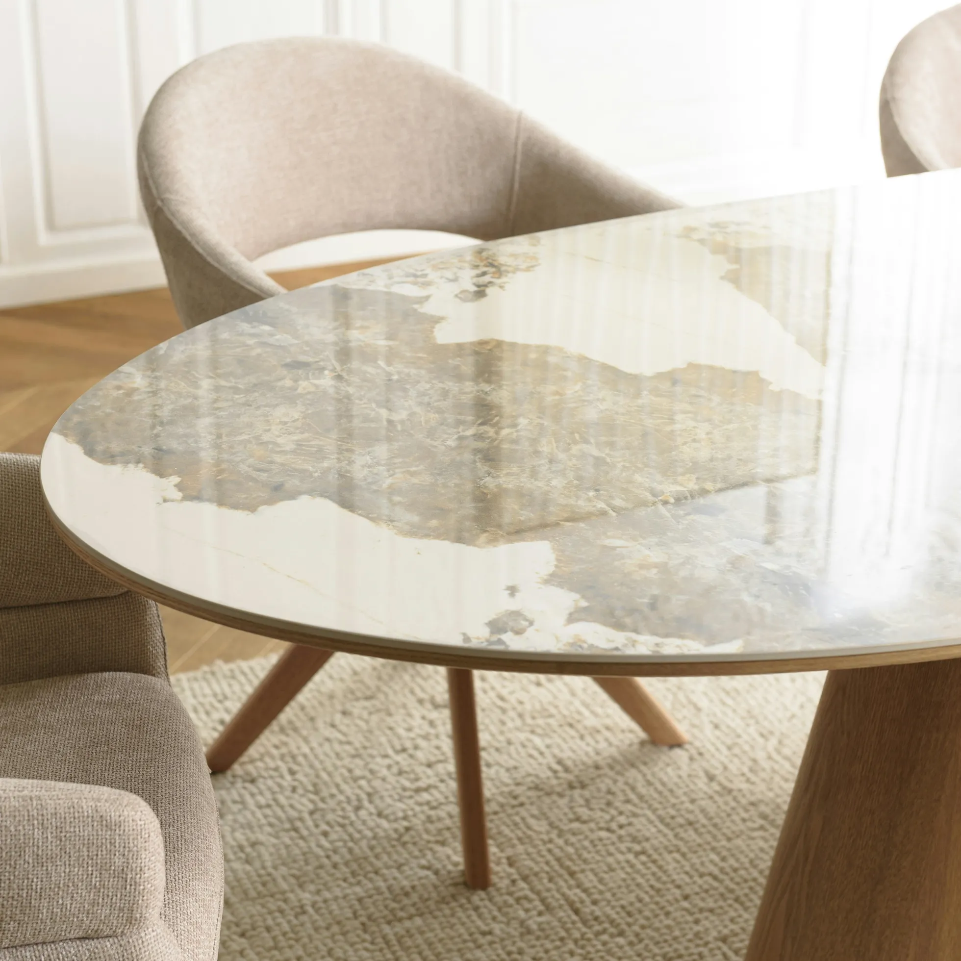 Table à manger 200x90cm plateau céramique pieds bois LINEA