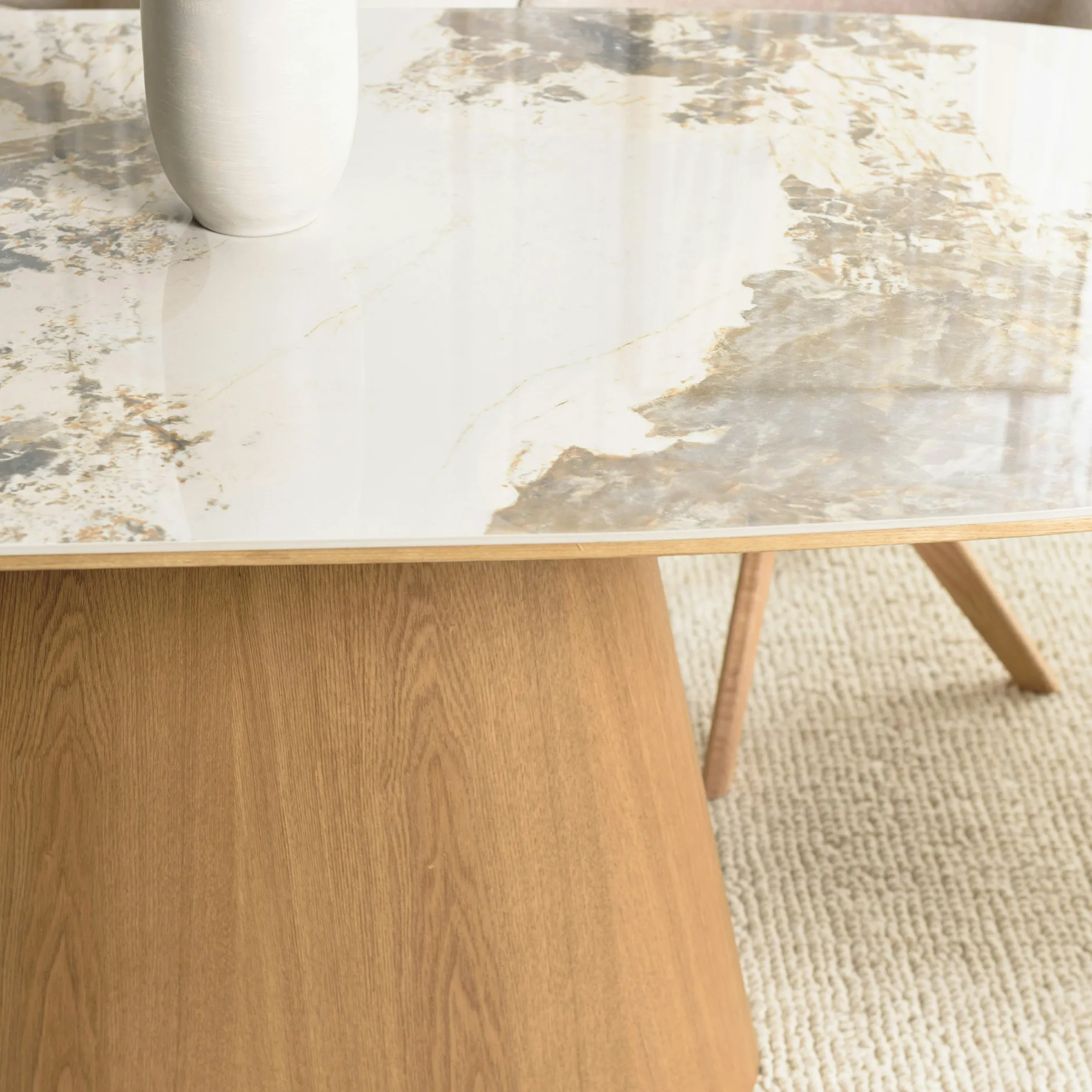 Table à manger 200x90cm plateau céramique pieds bois LINEA