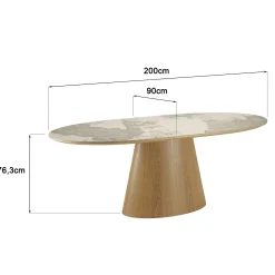 Table à manger 200x90cm plateau céramique pieds bois LINEA