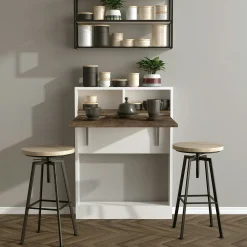 Table murale pliante effet bois foncé avec niches MARFA
