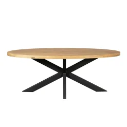 Table ovale bois clair pied croisé métal noir 210 cm RIVANO