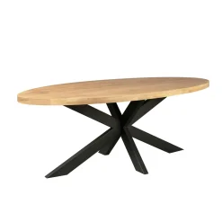 Table ovale bois clair pied croisé métal noir 210 cm RIVANO