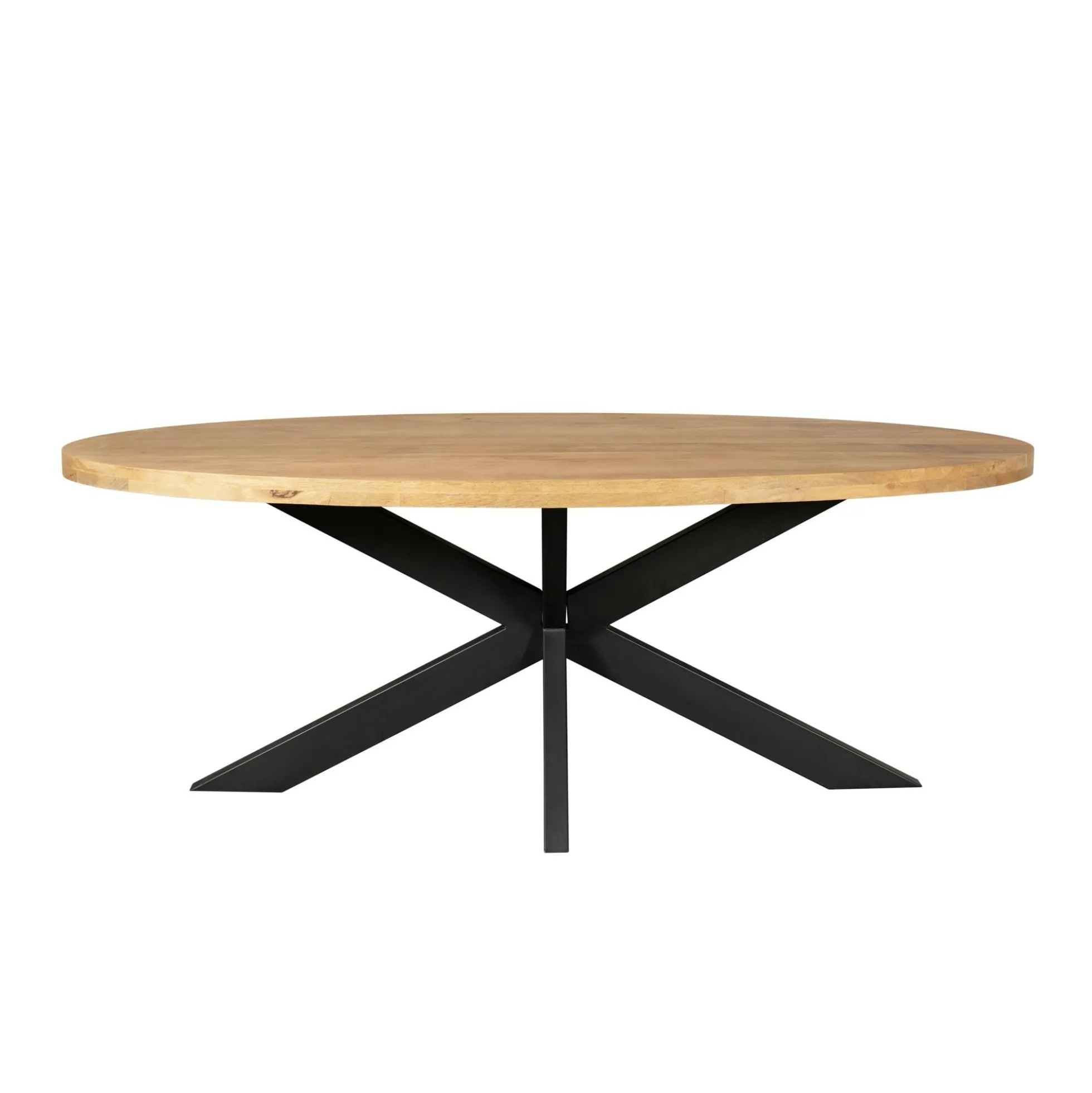 Table ovale bois clair pied croisé métal noir 300 cm RIVANO