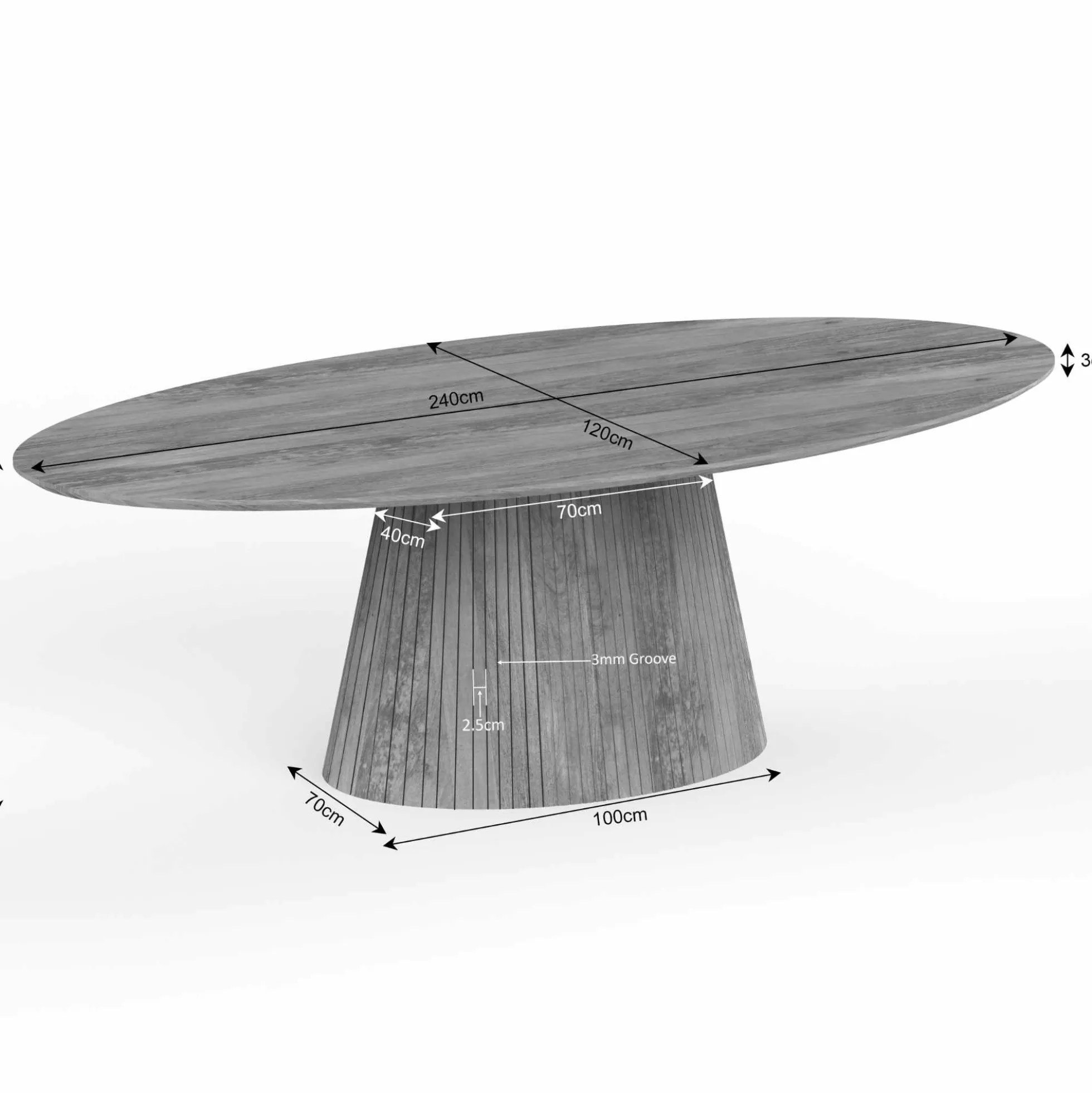 Table ovale bois gris à pied rainuré 240 cm CALERO