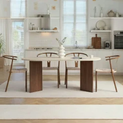 Table ovale effet travertin et bois foncé 180 cm MARFA