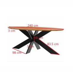 Table ovale en chêne huilé avec pied central en métal noir 240 cm RAGUSE