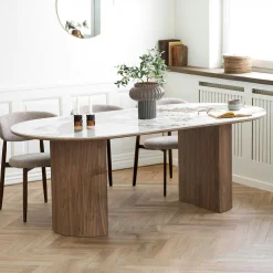 Table ovale en céramique blanche marbrée 210 cm PRATO