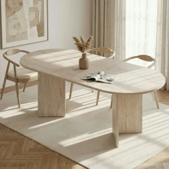 Table ovale extensible effet travertin 160-200 cm MARFA