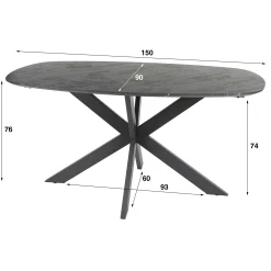 Table ovale pied central croisé 150 cm RALF