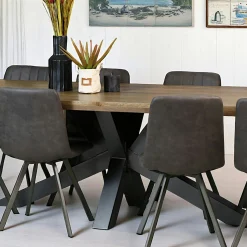 Table pied central bois de chêne et métal 240 cm HUDSON