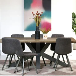 Table pied central bois de chêne et métal 200 cm HUDSON