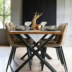 Table à rallonge en bois de chêne clair avec bordures naturelles 140 cm SAVONE
