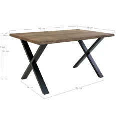 Table à rallonge en bois de chêne fumé avec bordures naturelles 140 cm SAVONE