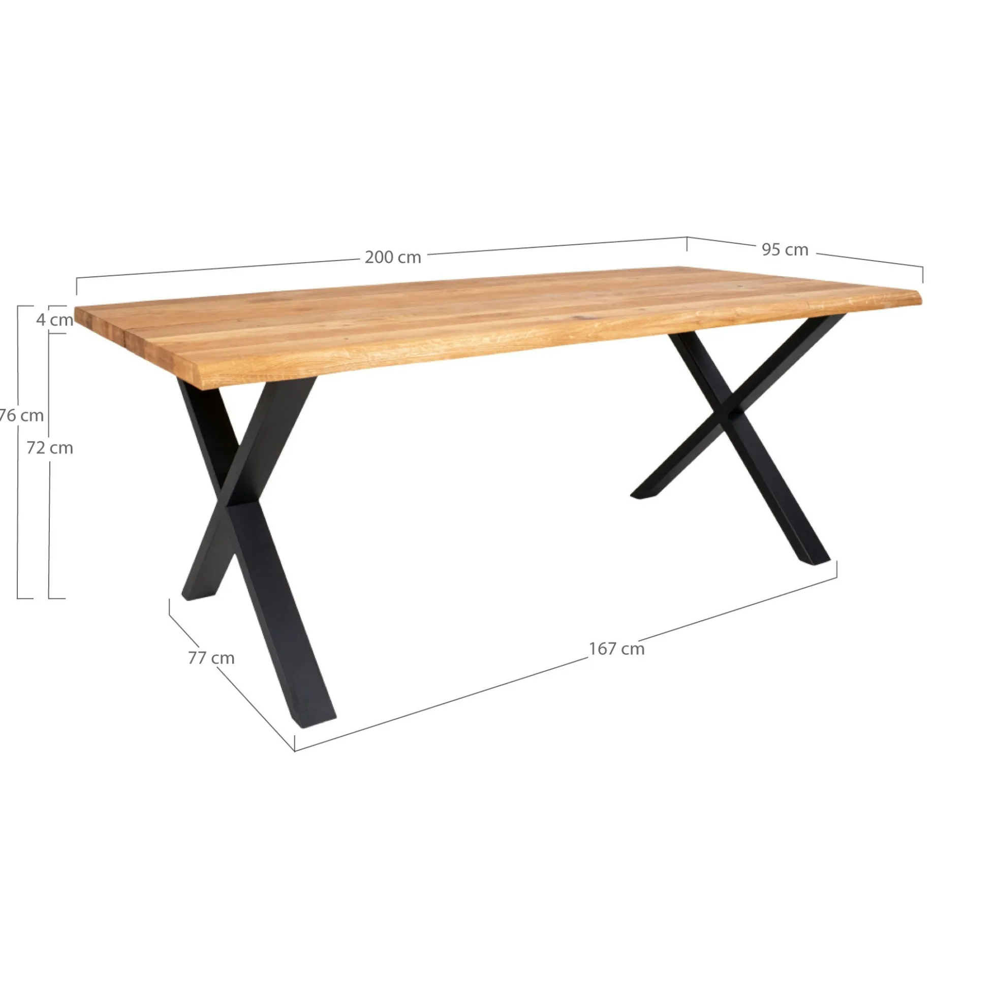Table à rallonge en bois de chêne clair avec bordures naturelles 200 cm SAVONE