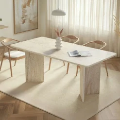 Table rectangulaire bords ronds effet travertin 180 cm MARFA
